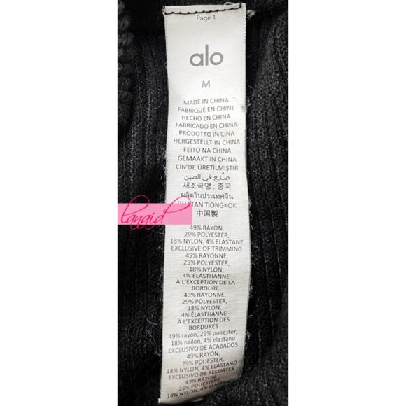 Alo Waffle Weekend Escape Mock Neck Long Sleeve Black Turtleneck Thermal Sweater - Picture 8 of 10